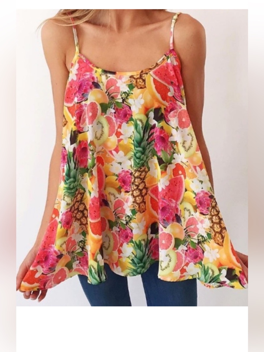Show Me Your MuMu Tropical Fruit Floral Spaghetti Strap Tank -Multi color